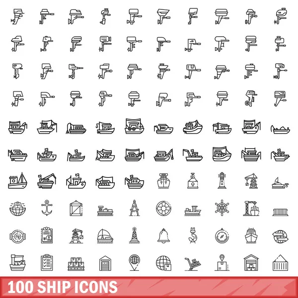 stock vector 100 ship icons set. Outline illustration of 100 ship icons vector set isolated on white background