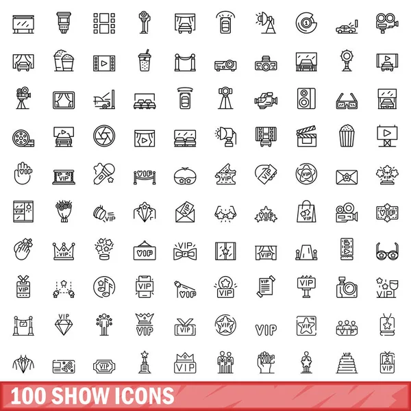 stock vector 100 show icons set. Outline illustration of 100 show icons vector set isolated on white background