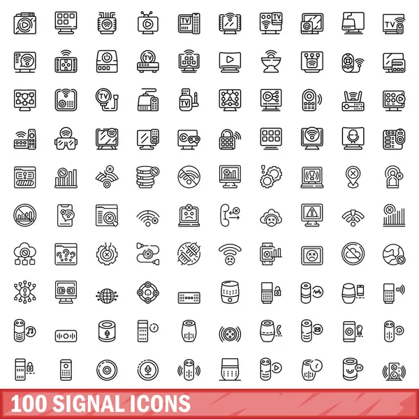 100 Signal Icons Set Outline Illustration 100 Signal Icons Vector — Stock Vector