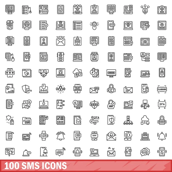100 Sms Icons Set Outline Illustration 100 Sms Icons Vector — Stock Vector