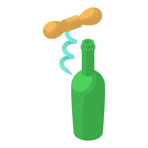葡萄酒生产图标等量矢量 瓶塞靠近打开的绿色玻璃瓶 污损概念 — 图库矢量图片