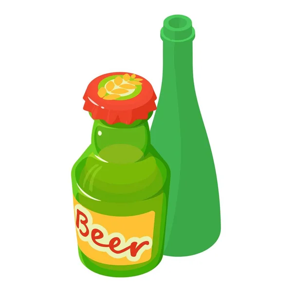 酒精饮料图标等量矢量 酒瓶附近的封闭式玻璃瓶 饮料生产 — 图库矢量图片