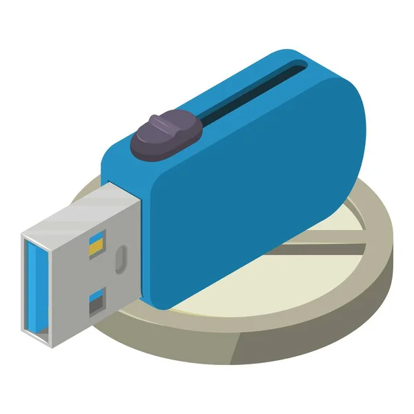Icône Bâton Usb Vecteur Isométrique Icône Lecteur Flash Portable Bleu — Image vectorielle