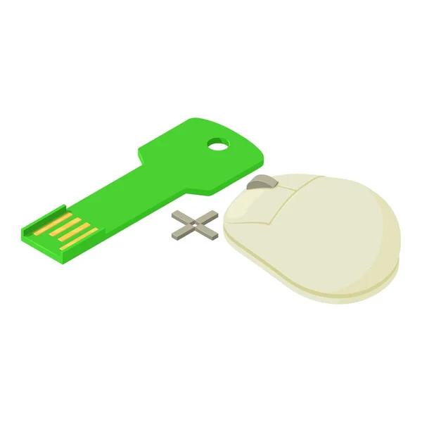 Eszköz Ikon Izometrikus Vektor Kulcsformában Usb Usb Flash Drive Plusz — Stock Vector