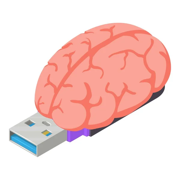 Icono Propiedad Intelectual Vector Isométrico Cerebro Humano Realista Memoria Usb — Archivo Imágenes Vectoriales