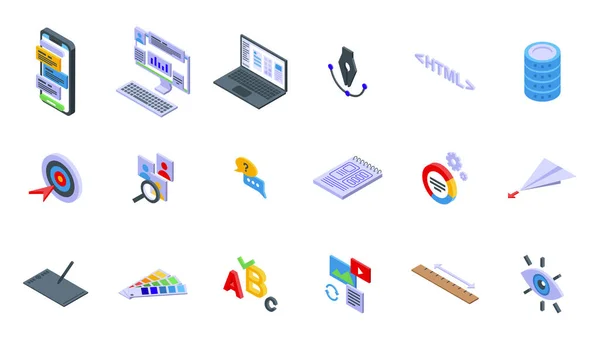 stock vector Interface designer icons set isometric vector. Website system. Computer user