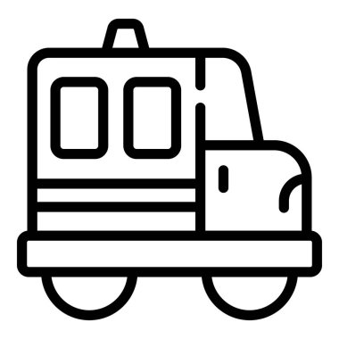 Tıbbi yardım araba ikonu ana hatları vektörü. Servis elemanı. Alarm modern