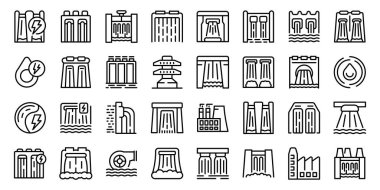 Hidroelektrik santrali baraj simgeleri ana vektörü ayarlayın. Su santrali. Elektrik barajı