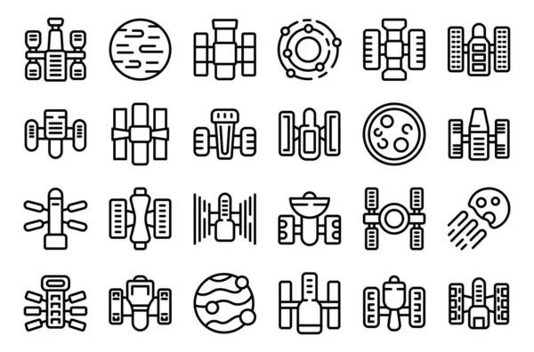 Hubble Telescope Icons Set Outline Vector Space Globe Travel Clouds — Stock Vector