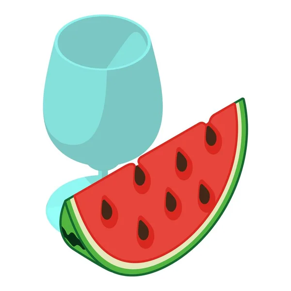 西瓜喝图标等量向量 玻璃杯靠近成熟的西瓜片 饮料概念 天然成份 — 图库矢量图片