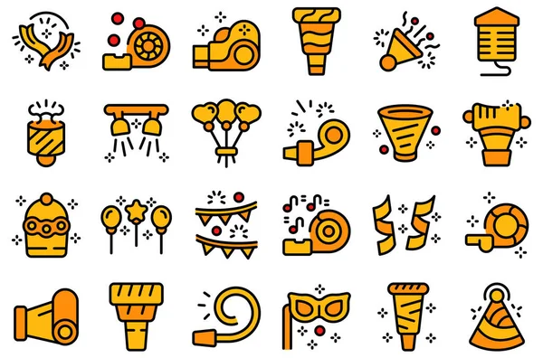 Party Blower Icons Set Outline Vector Whistle Horn Happy Celebration — Stock Vector