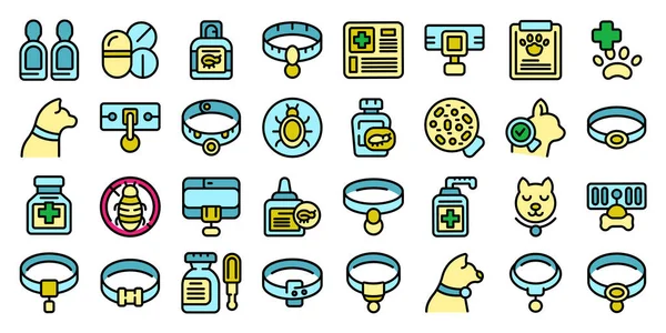 stock vector Flea collar icons set outline vector. Cat travel. Home animal thin line color flat on white