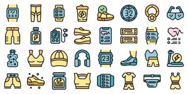 Çalışan aksesuar simgeleri ana hat vektörünü ayarlar. Bilek ölçer. Beyaz üzerine ince çizgi renginde düz yürü