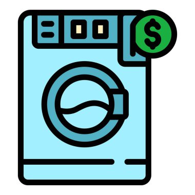 Çamaşır makinesi ikonu. Beyaz arkaplan renklerinde izole edilmiş web tasarımı için para aklama makinesi vektör simgesi taslağı