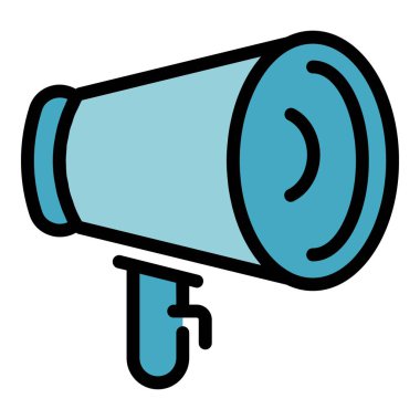 Reklam megafonu ikonu. Beyaz arkaplan renklerinde izole edilmiş web tasarımı için megafon vektör simgesi tanıtımı