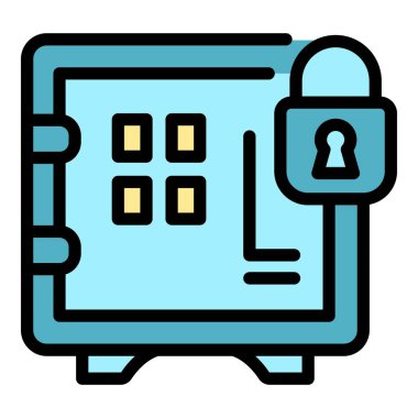 Kasa odası asma kilit ikonu. Beyaz arkaplan renklerinde izole edilmiş web tasarımı için Depo odası asma kilit güvenli vektör simgesi