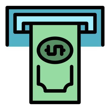 ATM nakit ikonu. Beyaz arkaplan rengi üzerinde izole edilmiş web tasarımı için ATM para vektör simgesi taslağı