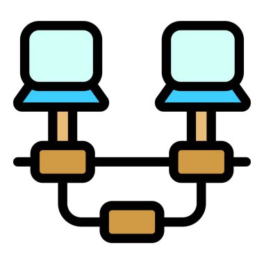 Bilgisayar ağı simgesi. Beyaz arkaplan rengi üzerinde izole edilmiş web tasarımı için ana hatlı Bilgisayar ağ vektör simgesi