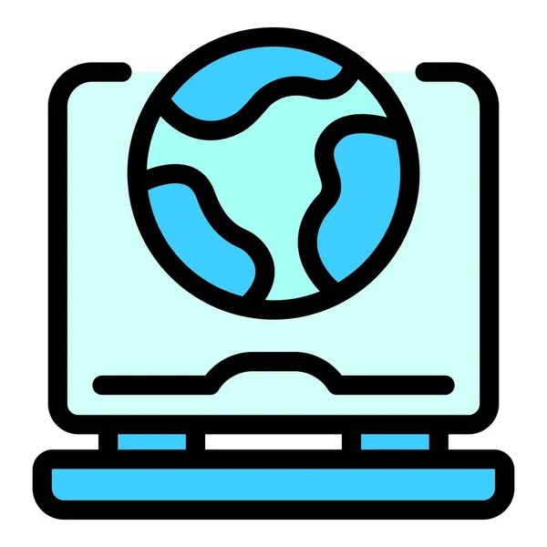 Топ Икона Мирового Интернета Контур Ноутбука Глобального Интернет Вектора Значок — стоковый вектор