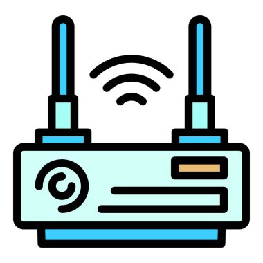 Akıllı ofis Wi-Fi yönlendirici ikonu. Beyaz arkaplan renklerinde izole edilmiş web tasarımı için Akıllı ofis wifi yönlendirici vektör simgesi