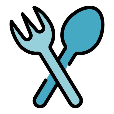 Çatal bıçak yemek ikonu. Beyaz arkaplan renklerinde izole edilmiş web tasarımı için ana hatlı çatal bıçak besin vektör simgesi