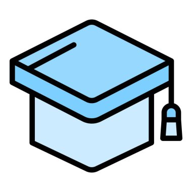 Mezuniyet şapkası ikonu. Beyaz arkaplan renklerinde izole edilmiş web tasarımı için özet şapka vektör simgesi