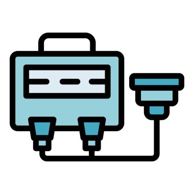 Ambulans defibrilatör ikonu. Beyaz arkaplan renginde izole edilmiş web tasarımı için Ambülans defibrilatörü vektör simgesi taslağı