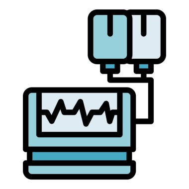 Nabız defibrilatörü simgesi. Beyaz arkaplan rengi üzerinde izole edilmiş web tasarımı için Pulse defibrilatör vektör simgesi taslağı