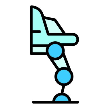 İnsan gelecekteki dış iskelet ikonu ana hatları vektörü. Robot kıyafeti. Yapay adam rengi düz