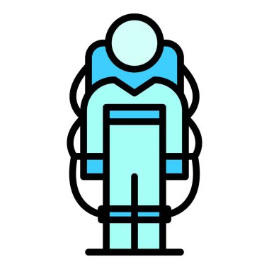 Ordu dış giysi ikonu ana hat vektörü. Robot kıyafeti. Dış iskelet gelecekteki düz renk