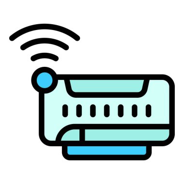 Wifi router simgesi. Beyaz arkaplan rengi üzerinde izole edilmiş web tasarımı için Wifi yönlendirici vektör simgesi