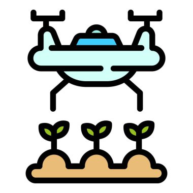 İnsansız hava aracı yetiştirme simgesi. Beyaz arkaplan rengi üzerinde izole edilmiş web tasarımı için ana ekili drone vektör simgesi