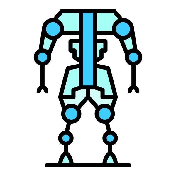 ボディテックアイコンアウトラインベクトル エクソスケルトンスーツ 人工的な男の色フラット — ストックベクタ