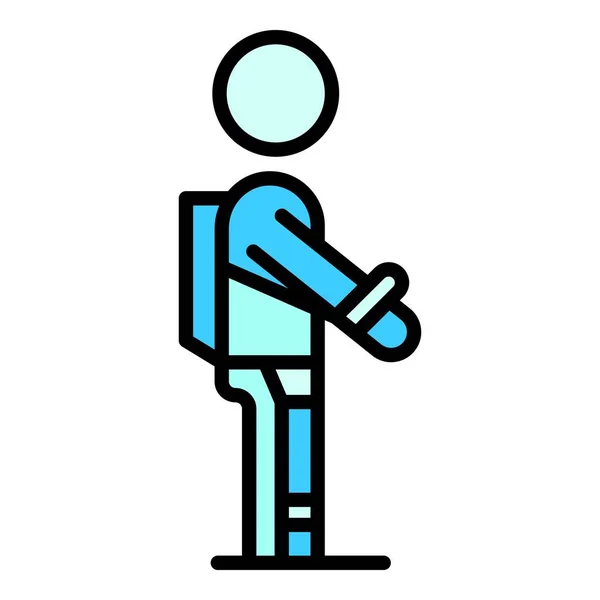 Obrero Exosuit Icono Contorno Vector Traje Exoesqueleto Hombre Robot Color — Vector de stock