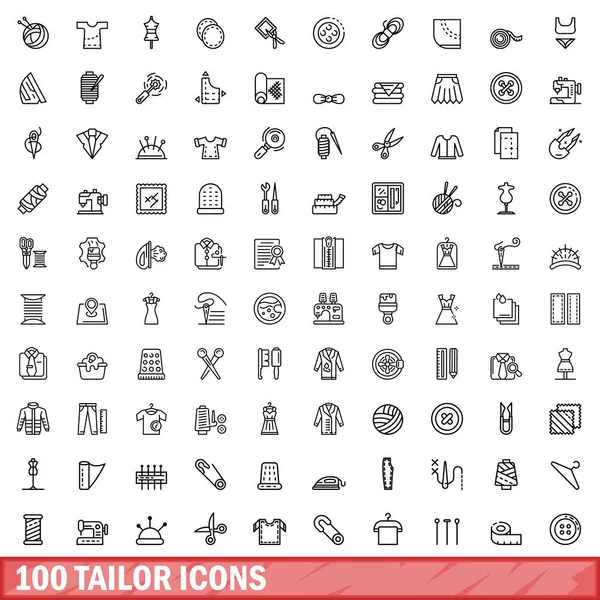 100 Tailor Icons Set Outline Illustration 100 Tailor Icons Vector — Stock Vector