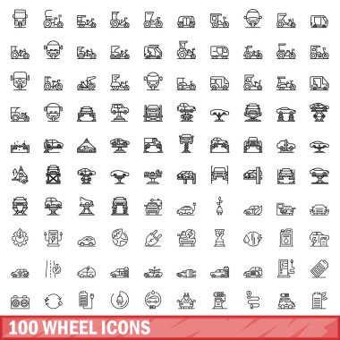100 tekerlek simgesi hazır. Beyaz arkaplanda izole edilmiş 100 tekerlek ikonu vektörünün taslak çizimi