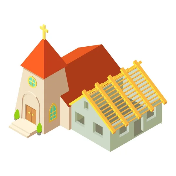 Újjáépítési Munkálatok Ikon Izometrikus Vektor Épület Keresztény Templom Közelében Építési — Stock Vector