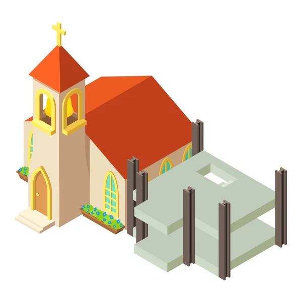 Icône Chantier Vecteur Isométrique Nouveau Cadre Bâtiment Église Chrétienne Concept — Image vectorielle