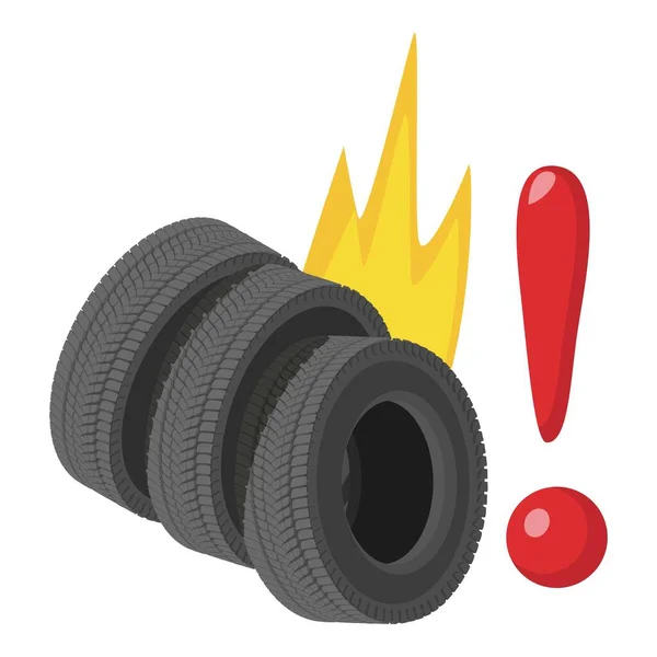 Flammable Material Icon Isometric Vector Burning Car Tire Exclamation Mark — Stock Vector