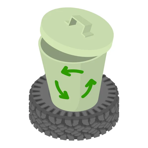 Icône Recyclage Des Déchets Vecteur Isométrique Poubelle Avec Panneau Recyclage — Image vectorielle