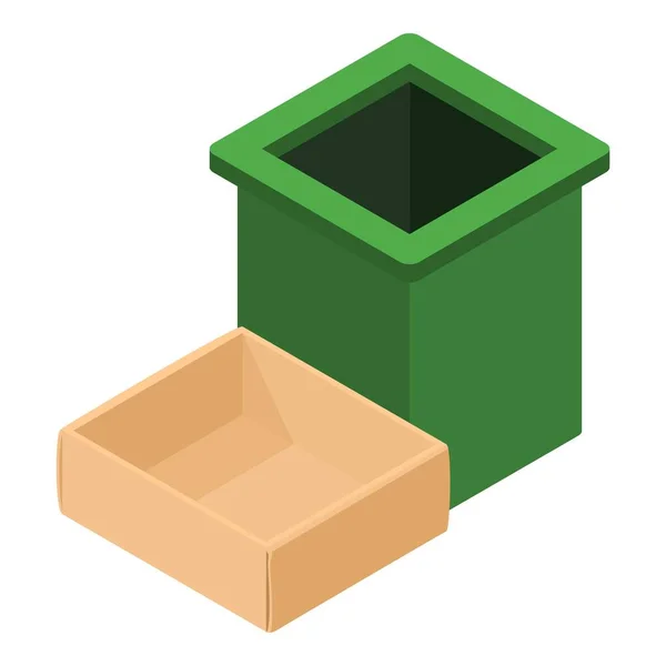 紙アイコン等角ベクトルのリサイクル 正方形の骨壷のアイコンの近くの空の段ボール箱 紙の廃棄物 リサイクル 再利用 — ストックベクタ