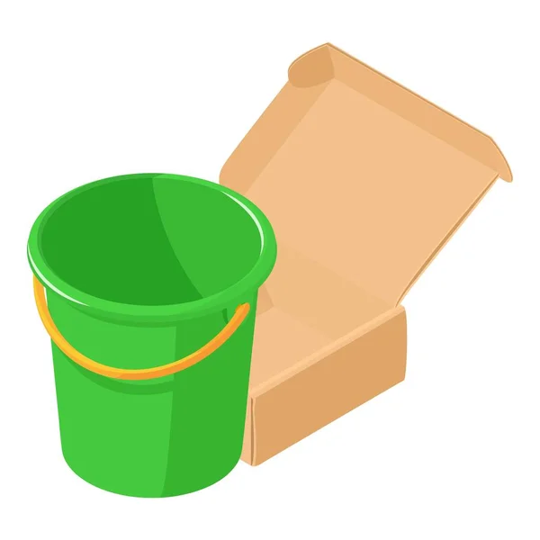 Κενό Εικονίδιο Κουβά Ισομετρικό Διάνυσμα Πλαστικό Πράσινο Κουβά Και Ταχυδρομικό — Διανυσματικό Αρχείο