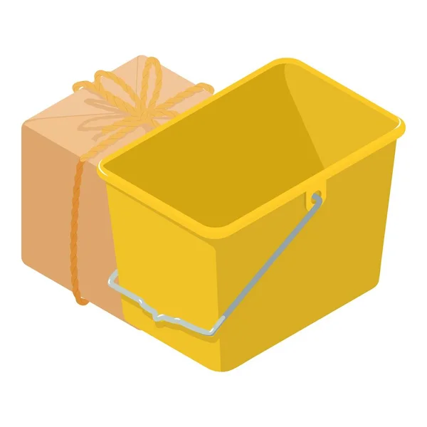 stock vector Plastic container icon isometric vector. Empty yellow plastic bucket and package. Postal delivery, inventory