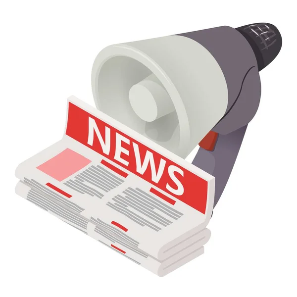 商业新闻图标等距矢量 报纸堆放和手持扬声器 印刷媒体 大众媒体 — 图库矢量图片