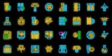 Suni döllenme simgeleri ana hat vektörünü ayarlayın. Doğurganlık süreci. Siyah üzerine vitro hamile neon rengi