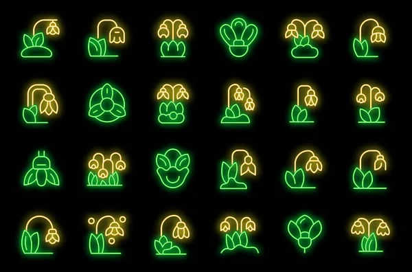 Snowdrop Icons Set Outline Vector Nature Flower Spring Floral Neon — Stock Vector