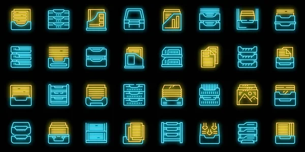 Paper Tray Icons Set Outline Vector Office Rack Storage Equipment — Stock Vector