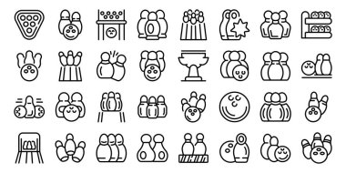 Skittles simgeleri dış hat vektörünü ayarlar. Spor maçı. Sokak ekipmanları