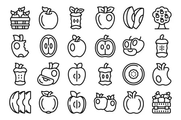 Ikony Apple Nastavují Vektor Osnovy Plátek Ovoce Polovina Listu — Stockový vektor
