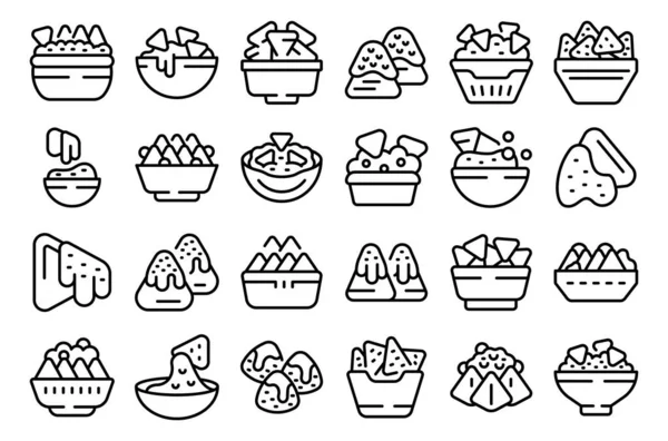 Nachos Icons Set Outline Vector Dip Mexican Food Party — Stock Vector